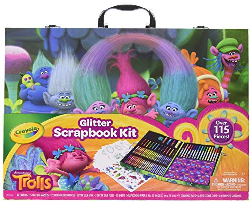 Book Cover Crayola 1836532 Dreamworks Trolls Glitter Scrapbook Kit, 115+ Pieces Art Gift for Kids 5 & Up, Includes Crayons, Markers, Colored Pencils