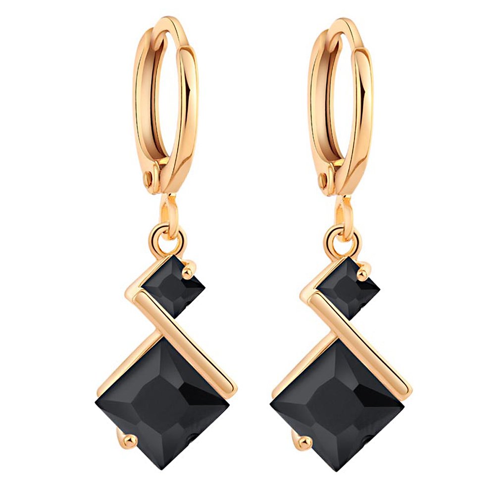 Yazilind 18K Gold Plated Cubic Zirconia Inlay Charming Hoop Dangle Earrings for Women Gift Black