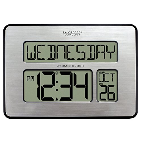 Book Cover La Crosse Technology 513-1419-INT Atomic Full Calendar Clock with Extra Large Digits - Perfect Gift for the Elderly, Silver, 9.84