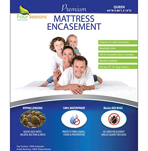 Book Cover Four Seasons Essentials Queen Mattress Protector Bedbug Waterproof Zippered Cover Hypoallergenic Premium Quality Encasement Protects Against Dust Mites Allergens