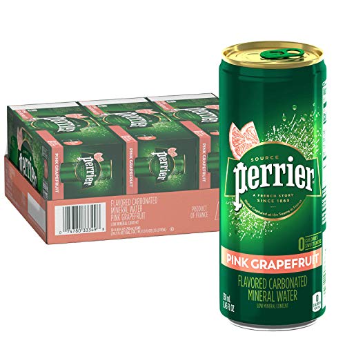 Book Cover Perrier Pink Grapefruit Flavored Carbonated Mineral Water, 8.45 Fl Oz (30 Pack) Slim Cans