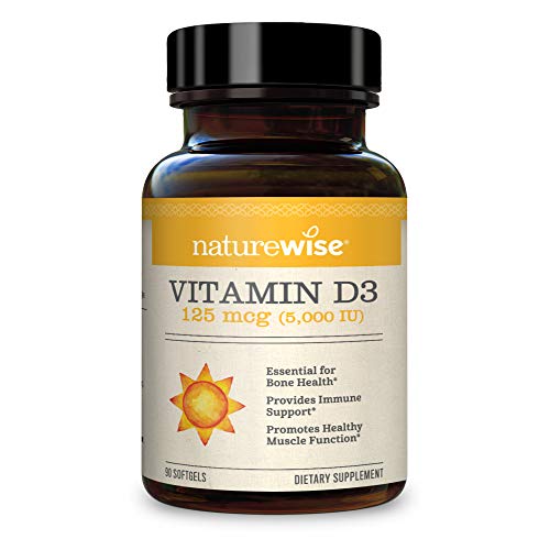 NatureWise Vitamin D3 5000iu (125 mcg) Healthy Muscle Function, and Immune Support, Non-GMO, Gluten Free in Cold-Pressed Olive Oil, Packaging Vary ( Mini Softgel), 90 Count