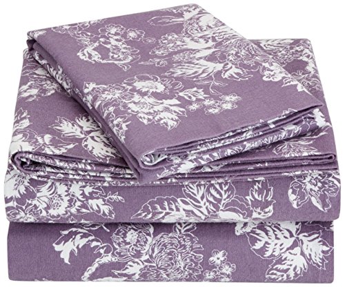 Book Cover Pinzon Cotton Flannel Bed Sheet Set - Twin, Floral Lavender
