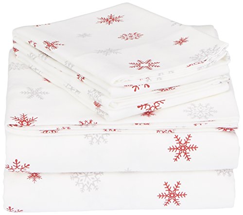 Book Cover Amazon Brand – Pinzon Cotton Flannel Bed Sheet Set - Queen, Falling Snowflake Merlot