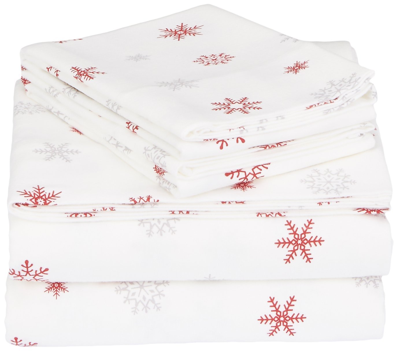 Book Cover Amazon Brand – Pinzon Cotton Flannel Bed Sheet Set - King, Falling Snowflake Merlot