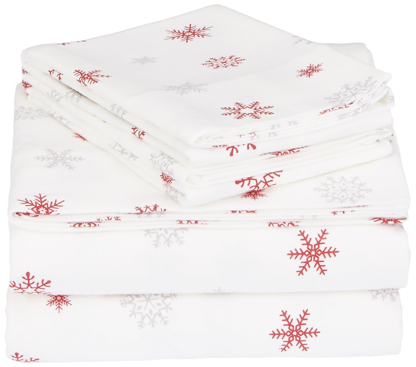 Amazon Brand – Pinzon Cotton Flannel Bed Sheet Set - King, Falling Snowflake Merlot