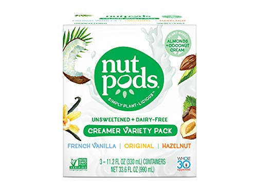 nutpods Variety 3 pack, Original, French Vanilla and Hazelnut Unsweetened Dairy-Free Liquid Coffee Creamer Made From Almonds and Coconuts