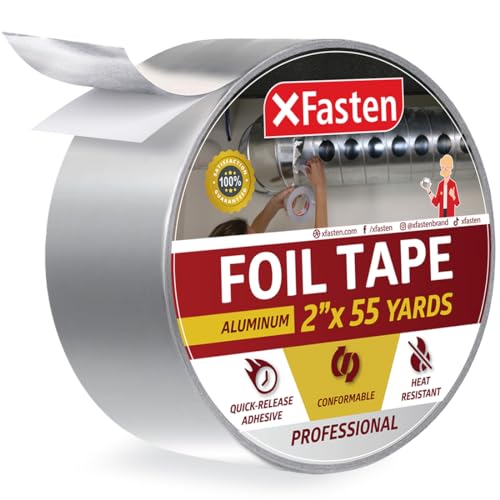 XFasten Aluminum Foil Reflective Duct Tape, 3.6 mils, 2 Inches x 165 Feet, Heavy-Duty HVAC Aluminum Metal Duct Tape for Metal Pipes, Air Vents, Furnace, and AC Units