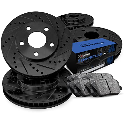 R1 Concepts Front and Rear Brake Kit Fits 2007-2012 Nissan Altima; 2013 Nissan Altima S Coupe 2-Door| Semi Met Brake Pads and Drilled Slotted Brake Rotors| 11.7" Front & 11.5" Rear