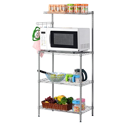 LANGRIA Classic 3 Tier Microwave Oven Baker’s Rack with Spice Rack Organizer Storage Rack,Silver Grey
