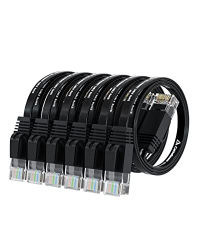 Cat 6 Ethernet Cable 1.5ft (6 Pack) (at a Cat5e Price but Higher Bandwidth) Flat Internet Network Cable - Cat6 Ethernet Patch Cable Short - Black Cat6 Computer Cable with Snagless RJ45 Connectors