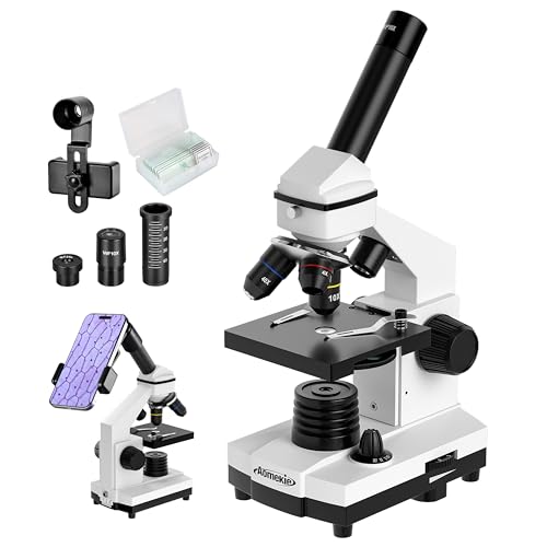 Aomekie Biological Compound Microscope for Kids Students Adults 40X-2000X Magnification Monocular Microscope Kit with Slides Dual Led Light and Phone Adapter