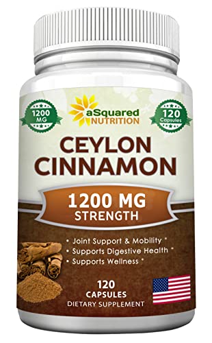 Natural Ceylon Cinnamon 1200mg - 120 Capsules, True Cinnamon from Sri Lanka, Extract Supplement Pills Promotes Heart Health