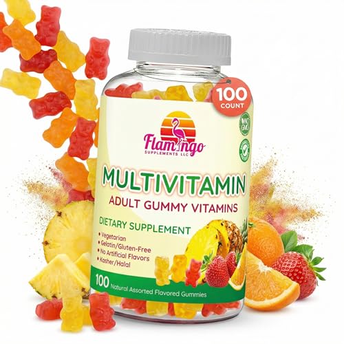 Multivitamin Gummies | Vegan Friendly, Kosher Halal NO Gluten or Gelatin, no GMO| for Men, Women & Kids| 3 Natural Flavors | Vitamins C, B3, B12, Biotin, Zinc & More| 100 Gummies