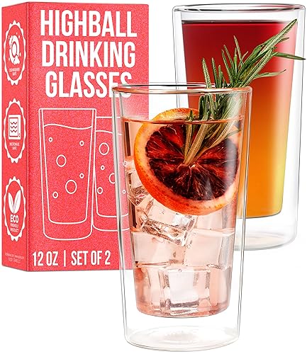 EparÃ© Highball Glasses - 10 oz Cocktail Glass Tumbler Set - Insulated Drinking Glassware - Iced Tea Juice Beer Drinkware