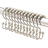 2lbDepot Double Sided Shower Curtain Hooks, Decorative Brushed Nickel Shower Curtain Hooks Rust Proof, Premium Stainless Steel Metal Hooks, Easy Glide Rollers, Set of 12 Curtain Rod Rings