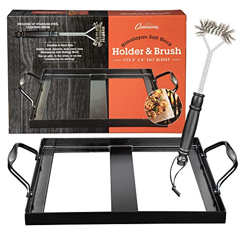 Himalayan Salt Block Holder & Wire Cleaning Brush- Safe & Easy Salt Slab Plate and Grilling Stone Cooking (8"x8")