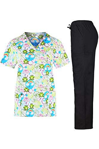 MedPro Women's Printed Medical Scrub Set Mock Wrap Top and Pants