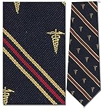 100% Silk Navy Blue Stripe Caduceus Medical Doctor Necktie Tie Neckwear