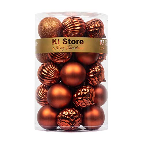 KI Store Bronze Christmas Balls 34pcs 2.36-Inch Christmas Tree Decoration Ornaments for Xmas Tree Halloween Wreath Garland Decor Ornaments Hooks Included