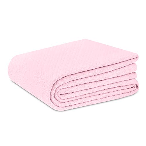 Book Cover COTTON CRAFT - Super Soft Premium Cotton Herringbone Twill Thermal Blanket - Twin Light Pink
