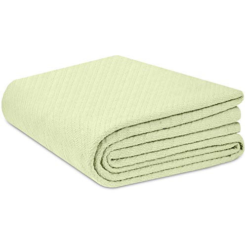 Book Cover COTTON CRAFT - Super Soft Premium Cotton Herringbone Twill Thermal Blanket - Twin Sage