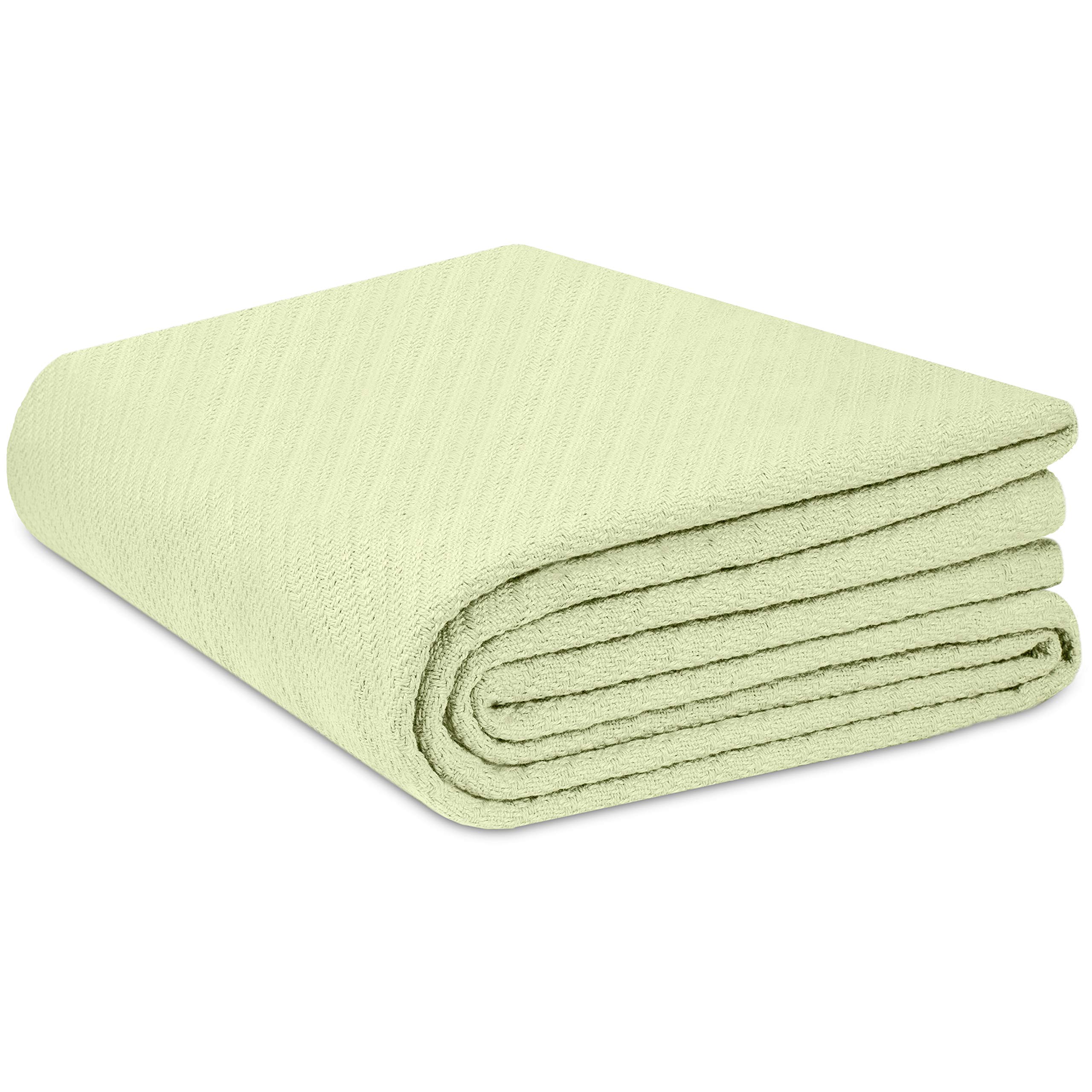 COTTON CRAFT Soft Cotton Thermal Blanket - Plush Herringbone Twill - All Season Luxurious Breathable Skin Friendly Lightweight Cooling Throw Blanket - Sofa Couch Travel Camping Dorm - King Sage