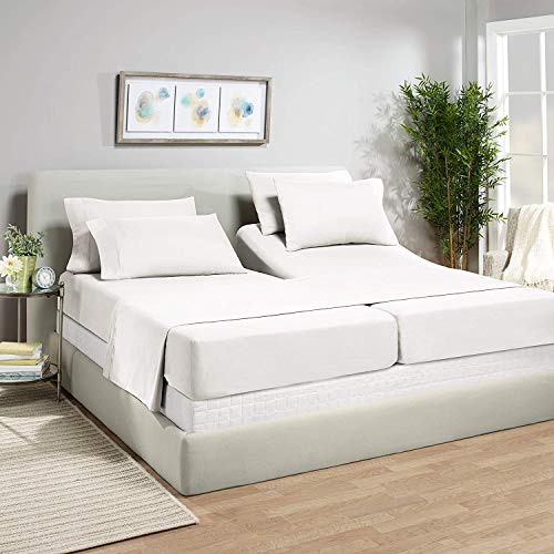 PLUSHY COMFORT Luxury Brand, Split King Sheet Set 5 Piece for King Split Bed 100 Percent Egyptian Cotton 800 Thread Count, White Plain