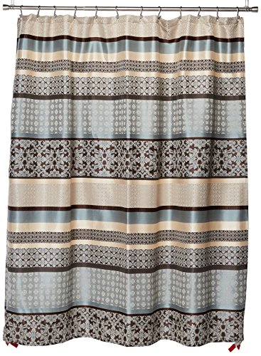 Madison Park Princeton Geometric Jacquard Fabric, Transitional Shower Curtains for Bathroom, 72 X 72, Blue, 72x72