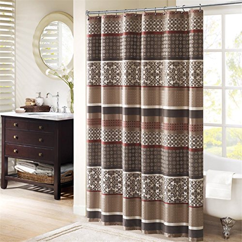 Book Cover Princeton Geometric Jacquard Fabric Shower Curtain , Transitional Shower Curtains for Bathroom , 72 X 72 , Red