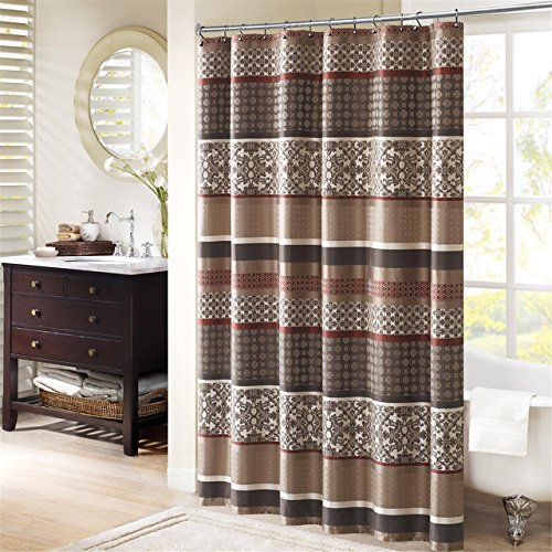 Princeton Geometric Jacquard Fabric Shower Curtain , Transitional Shower Curtains for Bathroom , 72 X 72 , Red