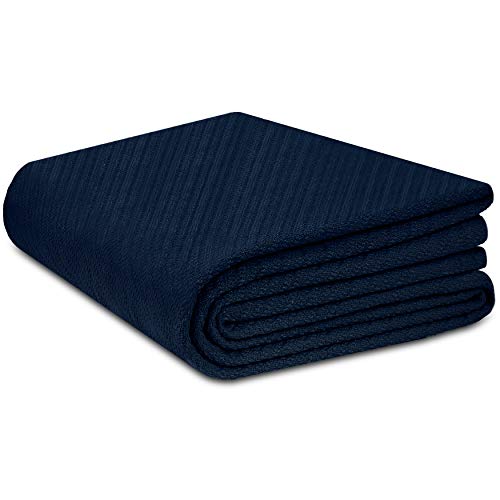 COTTON CRAFT - Super Soft Premium Cotton Herringbone Twill Thermal Blanket - King Navy