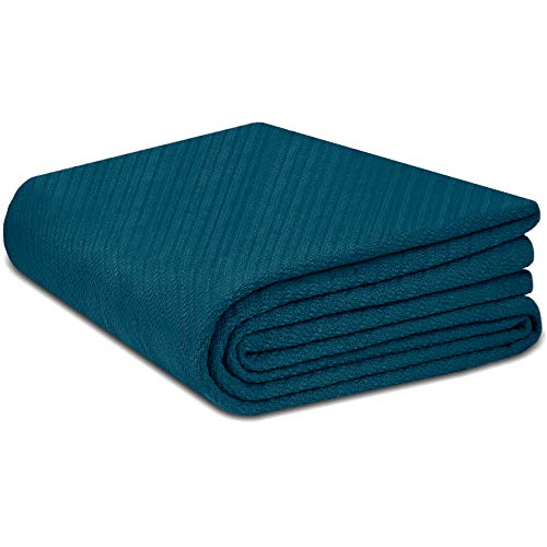 COTTON CRAFT - 100% Super Soft Premium Cotton Herringbone Twill Thermal Blanket - King Teal