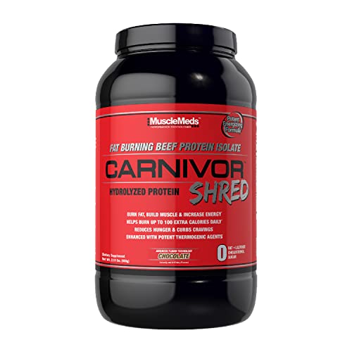 MuscleMeds Carnivor Shred Fat Burning Hydrolized Beef Protein Isolate, 0 Lactose, 0 Sugar, 0 Fat, Chocolate, 2.28 Pounds (004560) Chocolate Shred Chocolate Shred, 2.28 Pound (Pack of 1), 36.48 Ounce