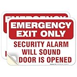 (2 Pack) Emergency Exit Only Sign, Self Adhesive 7 X 10" 4 Mil Sleek Vinyl Decal Stickers Weather Resistant Long Lasting UV Protected and Waterproof Made in USA by SIGO SIGNS