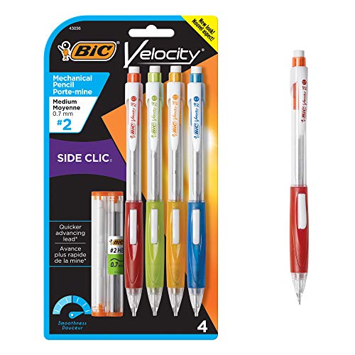 BIC Velocity Side Clic Mechanical Pencil, Medium Point (0.7mm), 4-Count