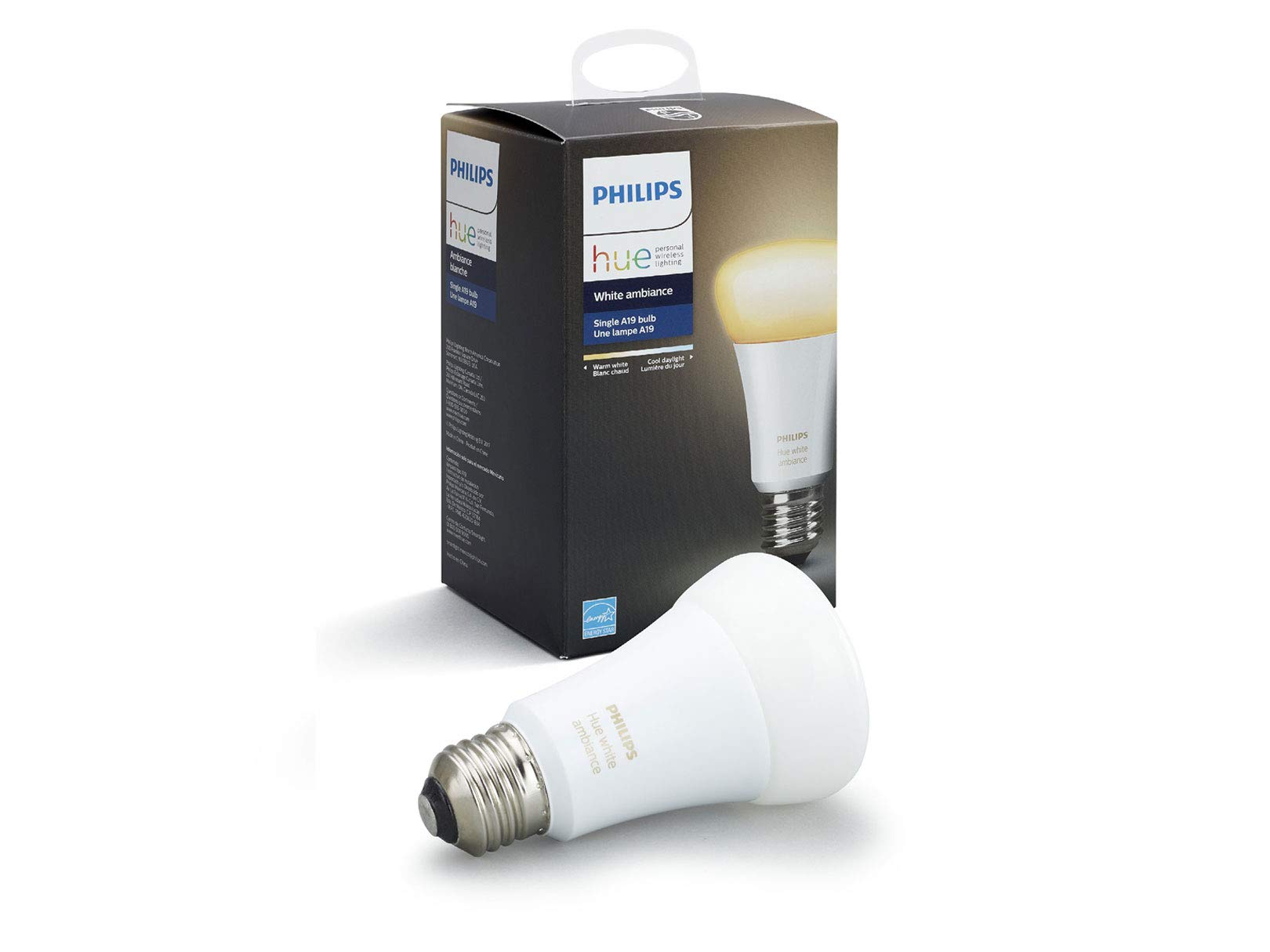 Book Cover Philips 461004 Hue White Ambiance A19 60W Equivalent Dimmable LED Smart Bulb (Compatible with Amazon Alexa, Apple HomeKit, and Google Assistant)