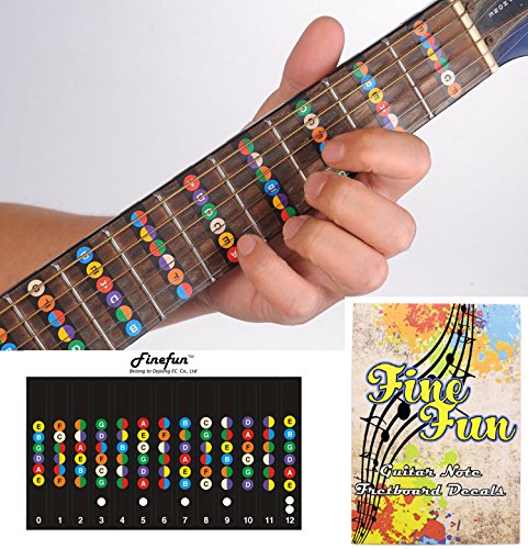 Book Cover Guitar Fretboard Note Decals Fingerboard Frets Map Sticker for Beginner Learner Practice Fit 6 Strings Acoustic Electric Guitar FineFun (Black)