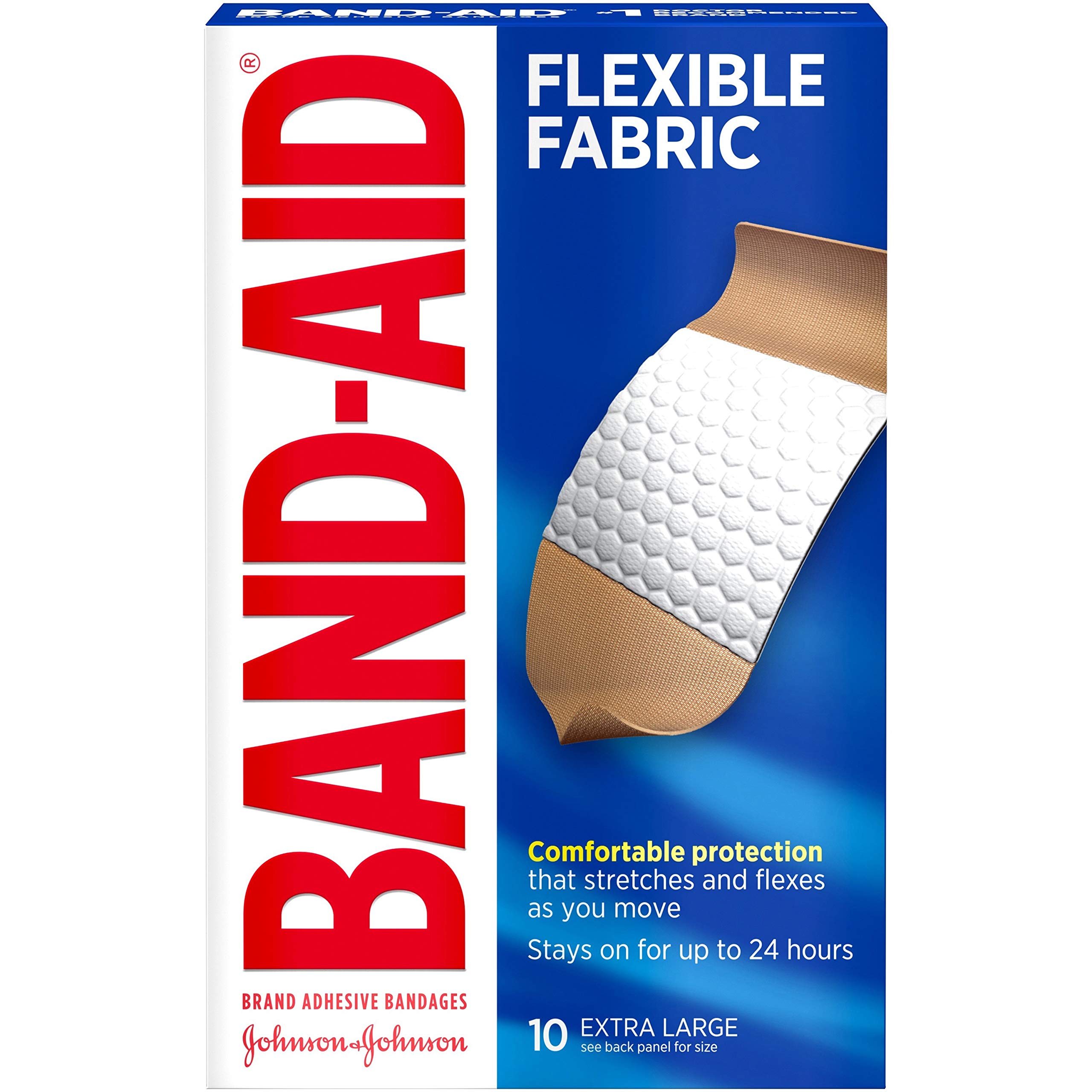 Book Cover Band-Aid Brand flexible Fabric Adhesive Bandages for Wound Care & First Aid, Extra Large Size, 10 ct