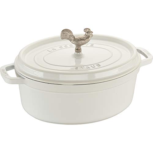 STAUB Cast Iron Dutch Oven 5.75-qt Coq au Vin Cocotte, Made in France, Serves 5-6, White