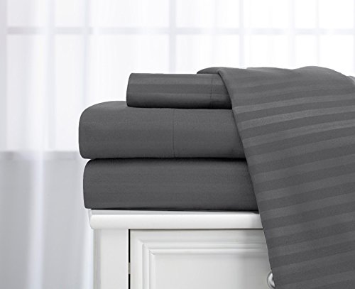 Deluxe Home King Size Charcoal/Stone Classic Sateen Dobby Stripe Sheet Set