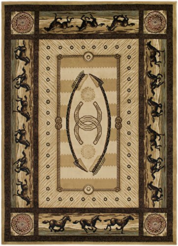 Western Horse Beige 5x7 Area Rug, 5'3x7'3
