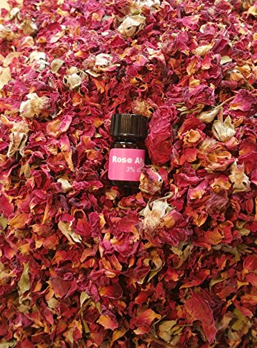 bMAKER Dried Rose Buds& Petals Red - 1 Pound Edible Flowers - Use in Tea, Baking, Making Rose Water, Crafting, Wedding Confetti - Included Sample Bottle of Rose Absolute Essential Oil