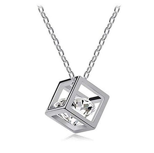 Bestpriceam Women Chain Crystal Rhinestone Square Pendant Alloy Necklace Jewelry (Silver)