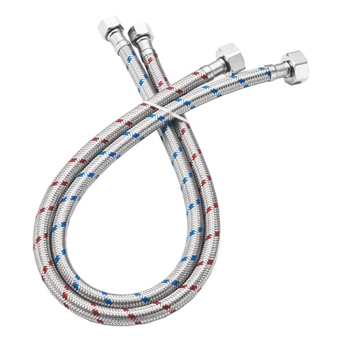 BWE 24" Length Faucet Connector, Braided Stainless Steel - 3/8" Female Compression Thread x 1/2" I.P. Female Straight Thread, x 2 Pcs (1 Pair)