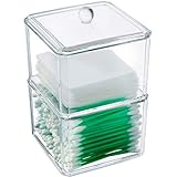 Kryllic Q tips Organizer - Qtip Dispenser - Qtip Holder - Qtip Holder Bathroom - Cotton Swab Holder - 2 Slot Acrylic Bathroom Organizer with Lid - Cotton Ball Holder