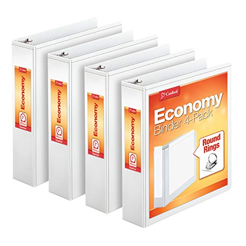 Book Cover Cardinal Economy 3 Ring Binder, 2 Inch, Presentation View, White, Holds 475 Sheets, Nonstick, PVC Free, 4 Pack of Binders (79520)
