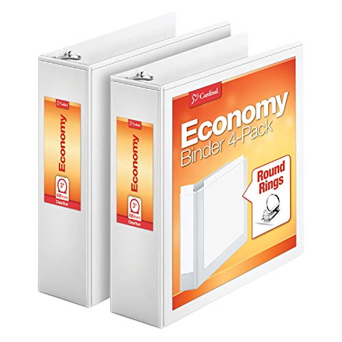 Cardinal Economy 3" Round-Ring View Binders, 3-Ring Binder, Holds 625 Sheets, Nonstick Poly Material, PVC-Free, White, 2-Pack (79530)