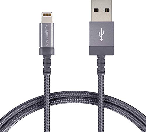 Book Cover AmazonBasics Nylon Braided USB A to Lightning Compatible Cable - Apple MFi Certified - Dark Grey (3 Feet/0.9 Meter)