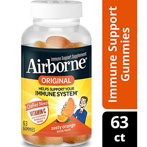 Airborne Immune Support Blast of Vitamin C Orange Gummies- 1000 mg of Vitamin C, Immune Support From Echinacea & Ginger With Zinc, Selenium, Manganese, and Magnesium, 63 Count